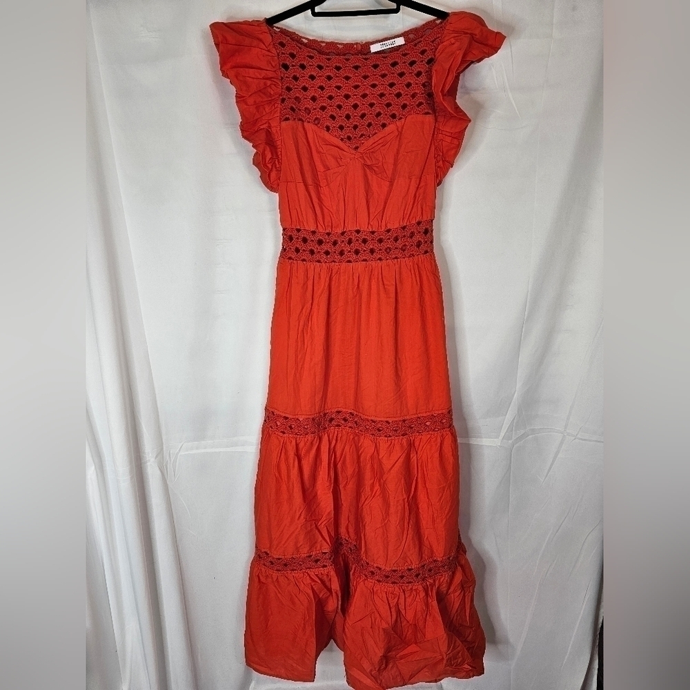 10 Crosby Derek Lam size 2 Coral ruffle midi dress crochet sweetheart NWOT